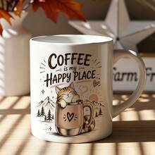 Cat Coffee Lover Coffee Mug, Coffee Is My Happy Place Cute Kitten Graphic Ceramic Cup, Novelty Gift For Cat Enthusiast Coffee Addict Birthday Holiday Present - Multicolor - View 18