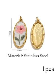 1 Pc. Stainless Steel Fashionable, Minimalist Flower And Leaf Pendant With Open Ring-DIY Necklace And Earrings Craft Kit - Pendants - View 11