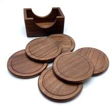 6pcs/4pcs/3pcs/2pcs/1pc Black Walnut Wood Coaster Set, Round Beech Wood Coasters, Heat Resistant Coffee Mats, Wooden Beverage Cup Pads, Suitable For Kitchen, Restaurant, Living Room Decor, Tabletop Protection Mat, Multi-Size Wooden Coaster Set, Home & Cafe Tabletop Decoration - Walnut - View 1