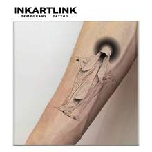 INKARTLINK 1PC Shadow Hooded Saint Totem Temporary Tattoo Sticker, Waterproof Body Art Tattoo Sticker, Lasts 2-5 Days, Water Transfer Color Tattoo Sticker, Suitable For Men And Women, Must-Have For People, Essential Decoration For Parties, Festival Body Decoration - Black - View 3