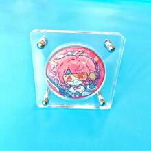 Anime Character Badge Acrylic Display Stand, Suitable For 58mm Badges, Multiple Styles To Choose From, Highly Transparent, Dustproof And Thickened, Can Be Used For Anime Merchandise And Series Badge Display Bricks - Black and White - View 2