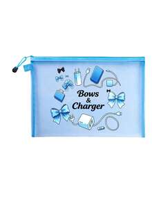 網格拉鍊收納包，附「Charger」蝴蝶結圖案，多功能便攜收納袋，數位配件收納袋，化妝包，保養品收納袋，旅行盥洗用品收納袋，宿舍用品，婚禮新娘禮物，生日禮物，朋友與老師禮物，浴室收納，珠寶收納，口紅化妝品收納袋，度假旅行必需品，戶外露營必需品 - 彩色 - 查看 17