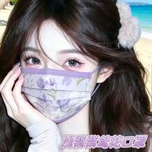 Original Elegant Purple Iris Print Disposable Face Mask, Premium Highly Attractive 3-Ply Breathable Fashion Women's Mask - Multicolor - View 5