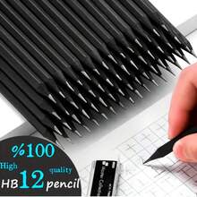 12pcs Premium Black Wood HB Pencils, Clear Handwriting - Smooth Writing, Break-Resistant, Suitable For Student Drawing - Sketching, Can Be Used As Small Gifts, Motivational Props - Rectangle - View 3