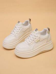 Women's Fashion Thick Sole Athletic Shoes Lace-Up Versatile Casual Sneakers - Apricot - View 12