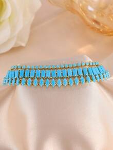 rakol 3pcs Fashion Vintage Turquoise Gold Tennis Bracelet Set, Boho Chic Jewelry For Women Daily & Vacation Wear - Blue Pine 3-piece Set - View 7