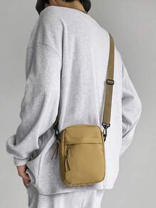 Tas Selempang Kecil Pria, Tas Bahu Kasual Nilon, Tas Kurir Mini Ringan untuk Kerja Sehari-hari, Perjalanan, dan Aktivitas Luar Ruangan - Khaki - View 3