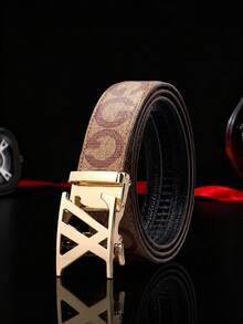 Thắt lưng nam tự động cài khóa kiểu vintage in họa tiết, da PU giả da, size lớn 47 inch, thắt lưng eo đa năng - Nhiều màu - Xem 15