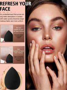 1/3/6/8Pcs Black Teardrop Makeup Sponges, Latex‑Free Soft Cosmetic Puff, Expands In Water, For Liquid Cream Powder Foundation Daily Makeup Tools - Multicolor - View 6