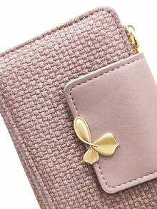 Women's Vintage Straw-Textured PU Long Patchwork Multi-Function Wallet, Large Capacity Card Holder With Exquisite Metal Flower Logo, Casual Wristlet Bag Suitable For Various Occasions - Multicolor - View 7