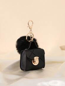Fashion Mini Pouch Keychain Pendant, High-End Storage Charm For Lipstick, Earbuds, Car Keys, Women's Bag Accessory - Black - View 1