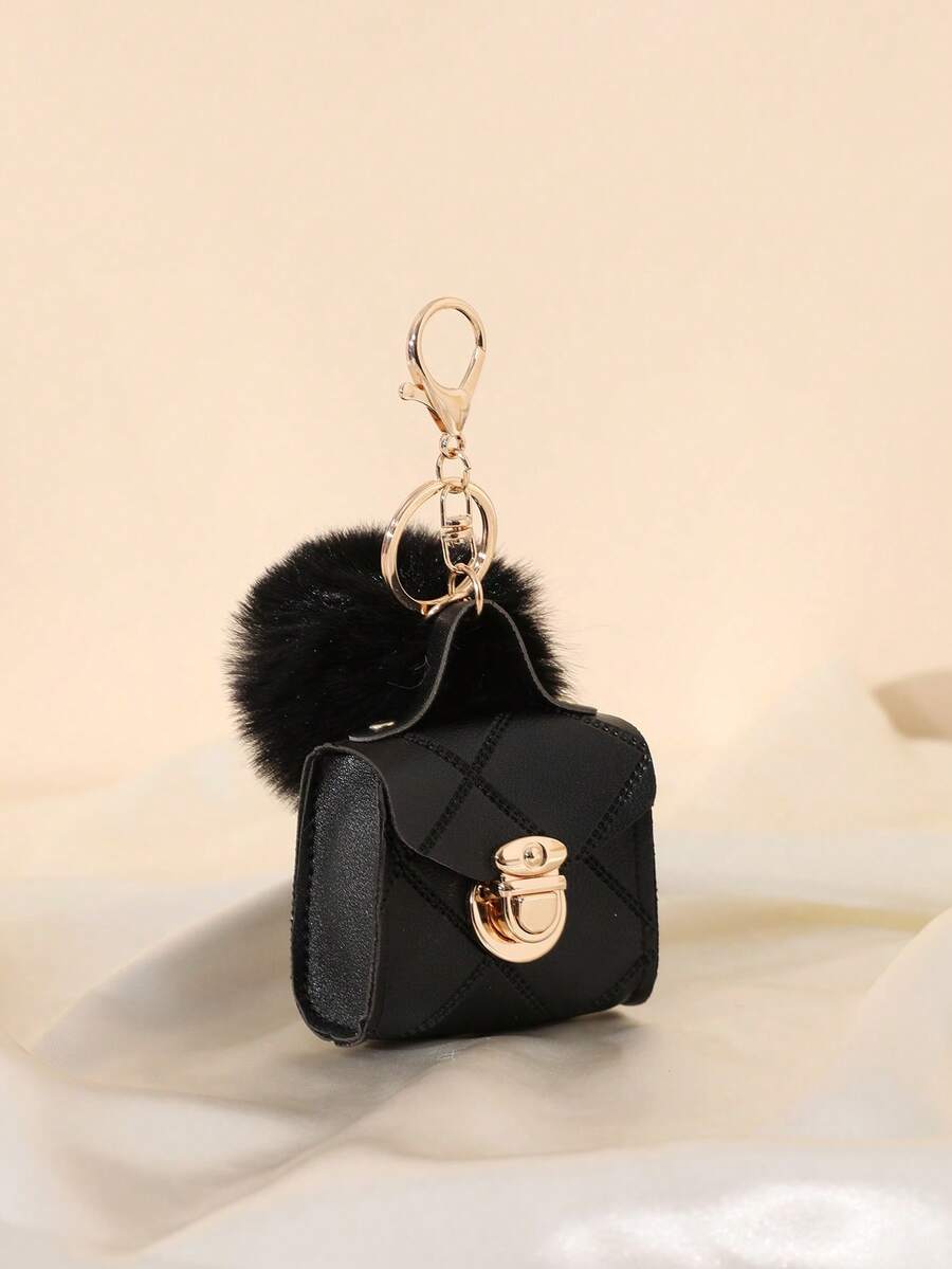 Fashion Mini Pouch Keychain Pendant, High-End Storage Charm For Lipstick, Earbuds, Car Keys, Women's Bag Accessory - Black - View 1