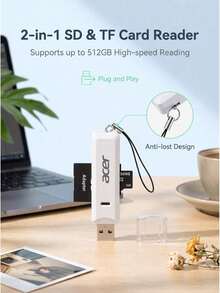 Acer Pembaca Kartu USB 2-in-1 T3-USB2.0, Casing ABS Putih, Konverter OTG Kartu Memori TF/SD, Pembaca Kartu Komputer Kecepatan Tinggi 528-USB2.0 - View 3
