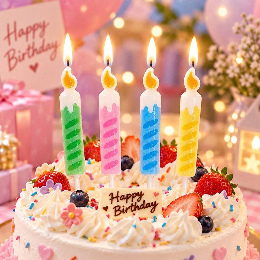 HIBIRTH 4 cây nến sinh nhật sáng tạo nhiều màu lãng mạn bốn mùa, hình ngọn lửa trang trí bánh kem, nến ước nguyện mừng sinh nhật, cắm bánh nướng - Xem 1