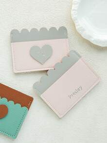 1pc Custom Name Duotone Scallop Card Case Customized Initals Credit Card Holder With A Fun Scalloped Shape Personalized Slim ID Card Wallet - Pastel - View 11
