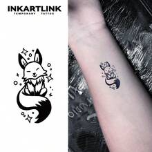INKARTLINK 1 Buah Stiker Tato Sementara Gambar Rubah Hutan Lucu, Stiker Tato Seni Tubuh Tahan Air, Bertahan 2-5 Hari, Stiker Tato Warna Transfer Air, Cocok Untuk Pria Dan Wanita, Penting Untuk Semua Orang, Dekorasi Pesta, Dekorasi Tubuh Perayaan Liburan - Hitam - View 2