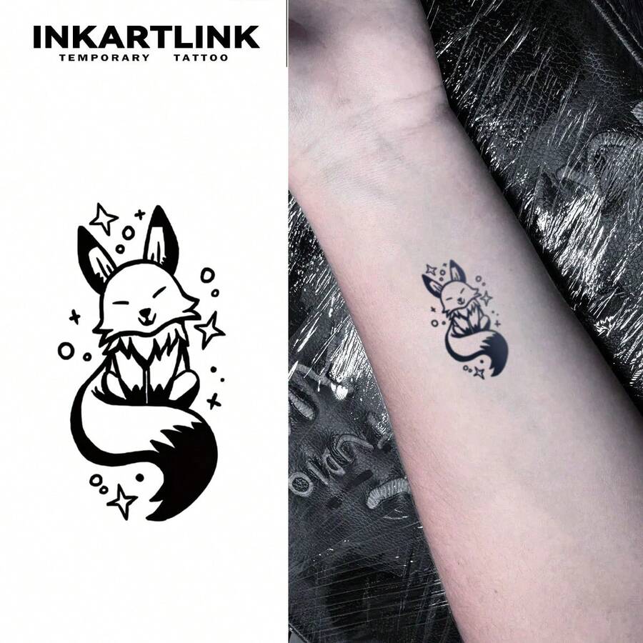 INKARTLINK 1 Buah Stiker Tato Sementara Gambar Rubah Hutan Lucu, Stiker Tato Seni Tubuh Tahan Air, Bertahan 2-5 Hari, Stiker Tato Warna Transfer Air, Cocok Untuk Pria Dan Wanita, Penting Untuk Semua Orang, Dekorasi Pesta, Dekorasi Tubuh Perayaan Liburan