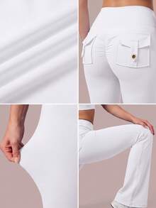 6pecil بنطال رياضي بخصر عالي وجيوب وتجاعيد وساق واسعة، خريف - Pearl White - مشاهدة 11