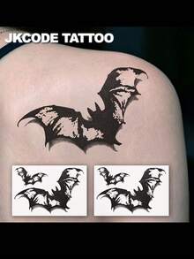 JKCODE TATTOO 2 Pcs Realistic Halloween 3D Bat Temporary Tattoos, Stylish Shoulder Tattoo Stickers, Dark Gothic Tattoo, Waterproof Tattoo For Men And Women, Simple, Colored Print Tattoo Sticker, Washable Stickers For Party Tattoo Sticker, Last 3-5 Days - Black - View 2