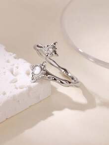 Elegant White Zirconia & Colorful Stone Asymmetrical Sun-Shaped Women's Ring, Gold Wedding & Holiday Jewelry Accessory, Gift For Mom, Best Friend - Multicolor - View 5