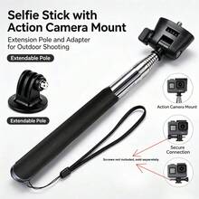 Handheld Extendable Single Tripod Selfie Stick Set, Includes Action Camera Mount Adapter And Thumb Screw, Portable For Outdoor Travel Video Recording And Vlog - one-size - View 1
