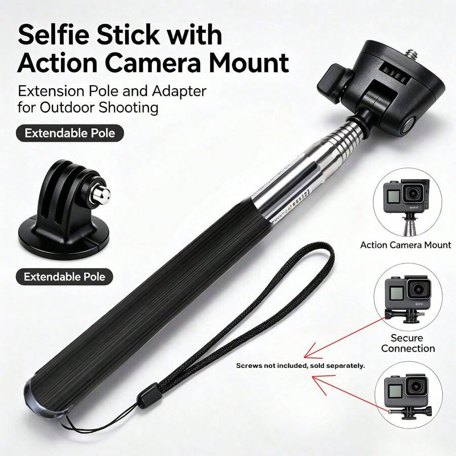 Handheld Extendable Single Tripod Selfie Stick Set, Includes Action Camera Mount Adapter And Thumb Screw, Portable For Outdoor Travel Video Recording And Vlog - one-size - View 1