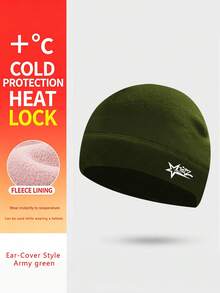 1pc Unisex Printed Five-Point Star Fleece Earflap Hat, Outdoor Running Warm Fleece Hat, Skiing Hiking Cold-Proof Sports Hat, Fleece Motorcycle Riding Cap - Embroidery - View 5