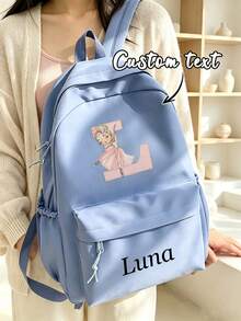 Ransel Perjalanan Fashion Kustom, Ransel Alfabet 26 Huruf yang Dipersonalisasi, Ransel Kasual Warna Polos Nilon yang Dipersonalisasi - MultiWarna - View 1