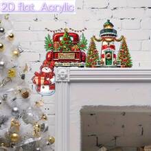 1pc Christmas Theme Lighthouse, Snowman, Christmas Tree And Truck Pattern Door Corner Decor Sign, Acrylic Material, Suitable For Various Home Door Corners And Window Corners Decoration - A - View 5