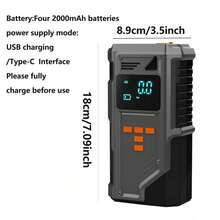 jkuoo Arrancador portátil mejorado 2026 con compresor de aire, inflador digital de neumáticos de coche de 180PSI, batería integrada de gran capacidad, pantalla de visualización digital, linterna LED, incluye múltiples adaptadores, inflador de grado profesional, diseño compacto y elegante, ¡conveniente y fácil de usar! - Bomba multifuncional [unidad completa + accesorios] - Ver 3