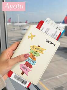 Ayotu Personalized Passport Holder - Customizable Name And 6 City Landmark Patterns, RFID Anti-Theft Leather Case, Designed For Easy Access, Suitable For Storing Passports, Visas And ID Cards, Foldable Portable Multi-Function Storage Bag, Travel Accessory, Essential Gift For Traveling With Friends And Family - Multicolor - View 7