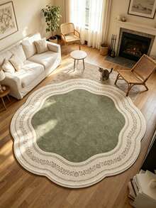 1pc Matcha Green Flower Shaped Area Rug, Living Room Carpet, Area Rug, Small Area Rug, Mat, Home Decor, Large Living Room Carpet, Round Carpet, Living Room Home Decor, Room Decor, Washable Carpet - Multicolor - View 2