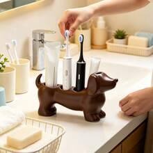 1pc Cute Dachshund Shaped Bathroom Storage Box & Toothbrush Holder, Freestanding Plastic Material, Suitable For Electric Toothbrushes, Dachshund Theme Decor, Suitable For Sink, Bathtub, Shower And Bathroom - Multicolor - View 10