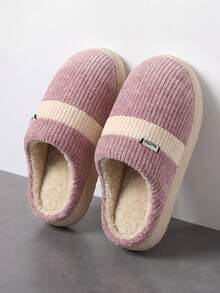 2026 New Women's Striped Soft Sole Slippers, Thermal Lined Fluffy Closed Toe House Slippers For Autumn/Winter - Purple - View 8