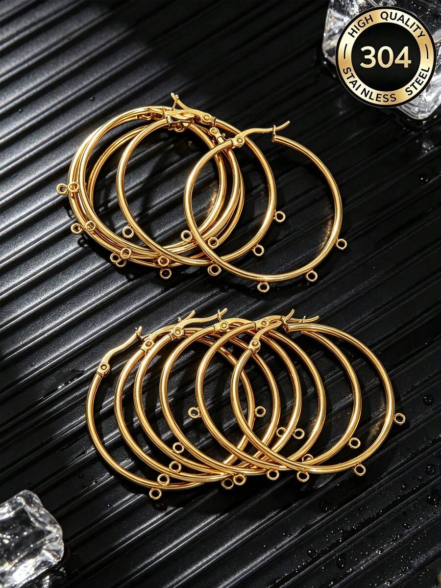 10pcs Stainless Steel Round Earring Hoops, With Earring Rings, DIY Jewelry Accessories, Craft Gift - Earrings - View 1
