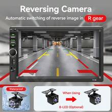 7吋單DIN汽車音響，有線 Apple CarPlay 與 Android Mirror-Link，MP5 多媒體汽車收音機，藍牙 FM USB AUX，12V 汽車主機 - 主機 + 8顆LED方形後視鏡頭 - 查看 4