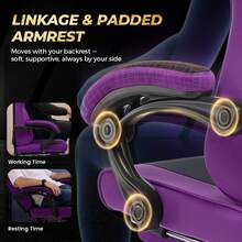 Fabric Gaming Chair With Footrest, Ergonomic Computer Desk Chair With Pocket Spring Cushion Home Office High Back Lumbar Support Heavy Duty Wide - Purple - View 3