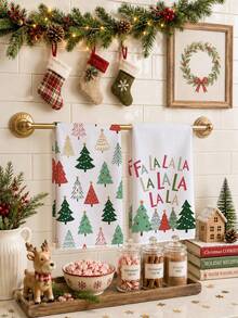 2 buah Handuk Dapur Motif Teks FaLaLa Pohon Natal Kartun Warna-warni, 40*60cm Bahan Mikrofiber Lembut, Cocok untuk Dapur Rumah, Restoran, Berkemah di Luar Ruangan, Pembersih Meja, Lap Piring, Handuk Tangan, Aksesoris Handuk Dapur Tema Natal, Hadiah Liburan - MultiWarna - View 4