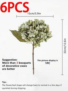 1/3/6 Artificial Hydrangea Bouquets, Artificial Flowers And Plants, Room Decorations, Autumn Garden Decorations, Table Decorations, Birthday Party Decorations, Wedding Flower Baskets, Bridal Bouquets, Home Decor, Dining Room, Bedroom, Windowsill Decorations, Vase Decorations, Valentine's Day Gifts, New Year Decorations, Outdoor Gardens, Back-To-School Season. - Green - View 10