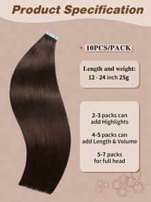 Yilite 18 Inch 10Pcs Dark Brown #2 Color Tape In Hair Extensions Human Hair Straight Soft Human Hair Tape In Extensions Skin Weft Tape Ins Extensions For Women - S2 - View 3