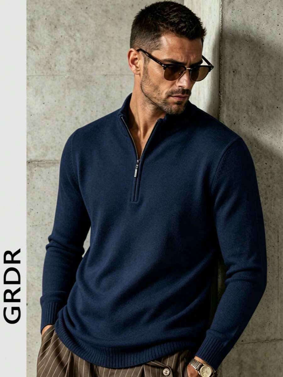 GRDR Men's Casual Long Sleeve Half-Zip Sweater, Versatile Everyday Wear Knitwear
