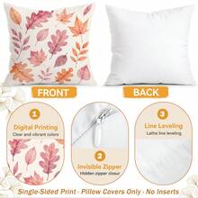 4pcs/1pc Autumn Pink Pumpkin & Maple Leaf Pattern Pillow Covers, Single-Sided Printed Cushion Cases Without Inserts, Suitable For Living Room Bedroom Home Decor, All Season Use - Multicolor - View 4