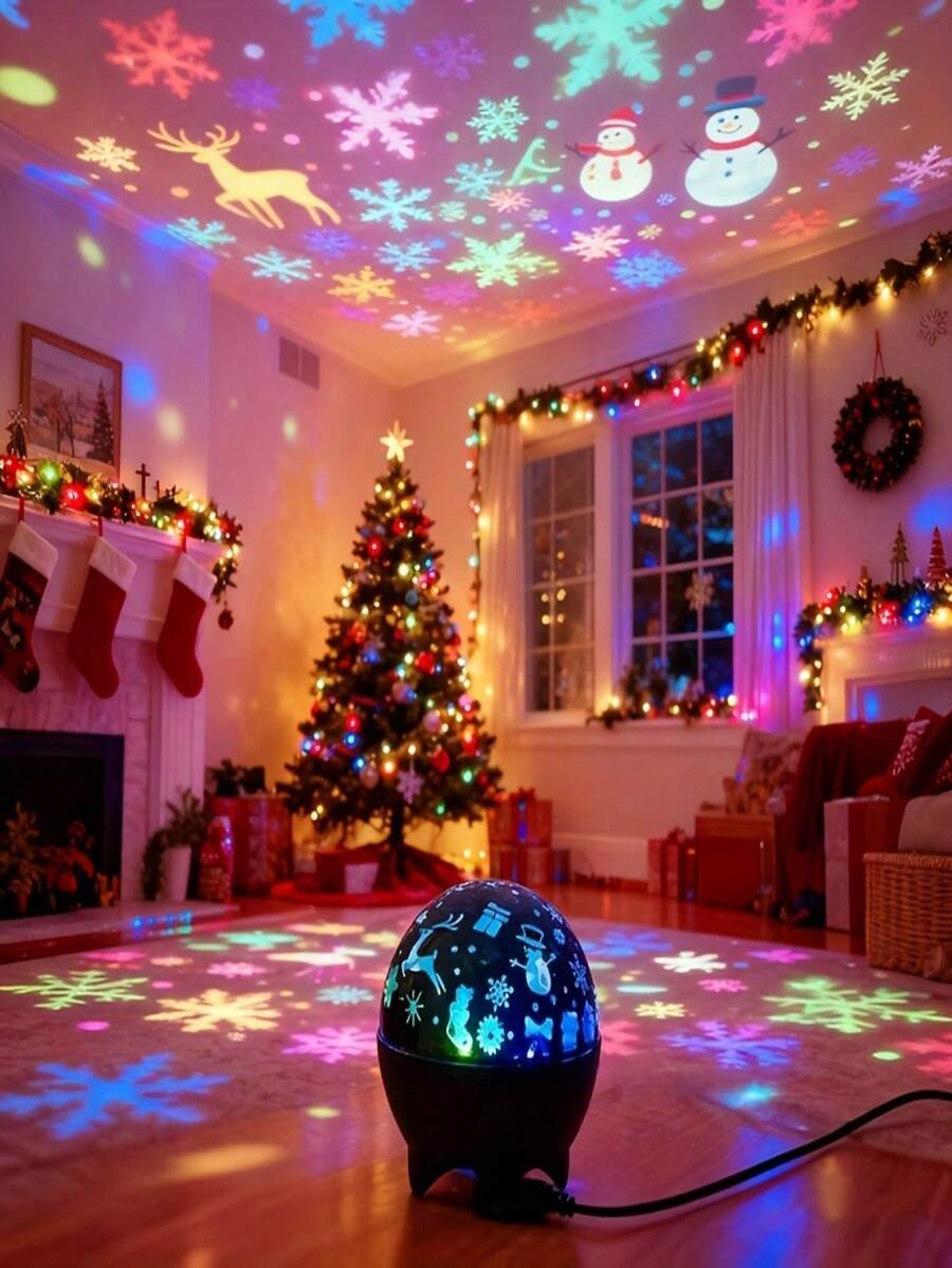 1pc Christmas Projection Light, LED Christmas Starry Sky Projection Light, Featuring Santa Claus, Snowflake, Snowman And Reindeer Pattern Design, Suitable For Christmas Decoration, Home Decor, Ceiling Decoration, Party Decoration And Room Decoration - One Size - View 1