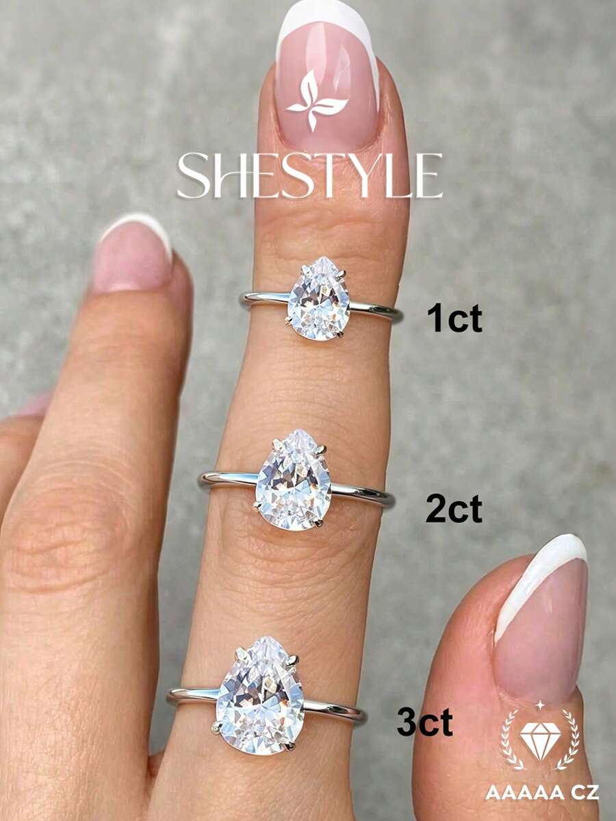 1件閃耀1/2/4克拉梨形切工戒指，訂婚戒指、婚戒、女性承諾戒指、永恆戒指，精緻珠寶禮物