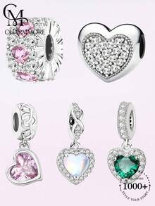 1pc Exquisite Heart-Shaped Bead, Suitable For Women's Bracelet, Bangle DIY Jewelry Making And Daily Accessories, Suitable For Girls To Wear - Silver - View 1
