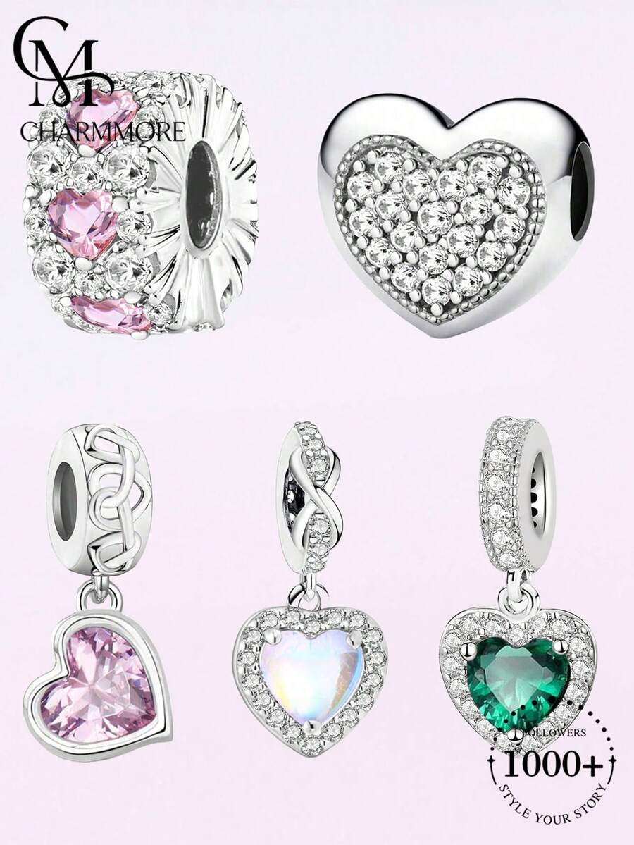 1pc Exquisite Heart-Shaped Bead, Suitable For Women's Bracelet, Bangle DIY Jewelry Making And Daily Accessories, Suitable For Girls To Wear - Silver - View 1