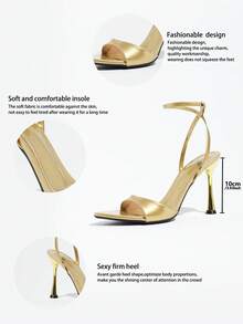 New Women's Summer Gold Buckle Cross Strap Thin High Heel Sandals, Glamorous Style Party Date Outdoor Formal Occasion High Heels - Champagne - View 7