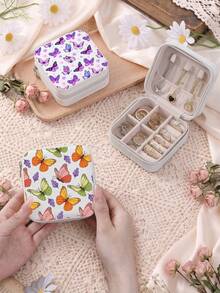 Women'S Jewelry Box With Butterfly Print-Portable Travel Jewelry Storage Case For Women Ring Earring Necklaces-Top Choice For Holiday Gift - Butterfly Design - View 4