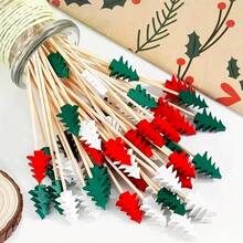10/100pcs Bamboo Christmas Tree Fruit Picks, 3 Colors, Suitable For Appetizers, Fruit Skewers, Pumpkin, Acorn; Multi-Functional Picks, Perfect For Halloween, Christmas, Valentine's Day And Various Party Events - Multicolor - View 6