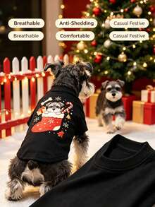 1pc Christmas Print Pet Tank Vest, Breathable Anti‑Shedding Lightweight Comfortable Pet Clothes For Small Dogs & Cats - Multicolor - View 7